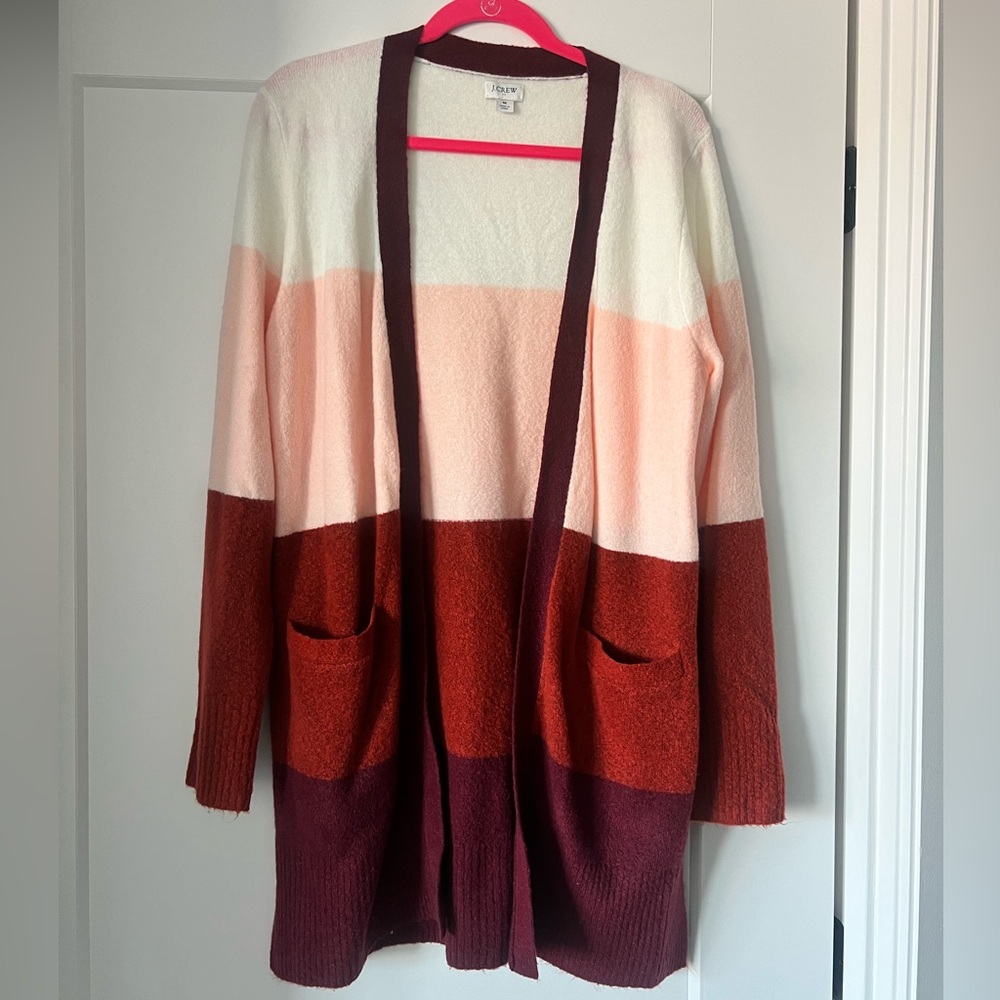 JCrew Factory Color-block Open Front Cardigan, size medium